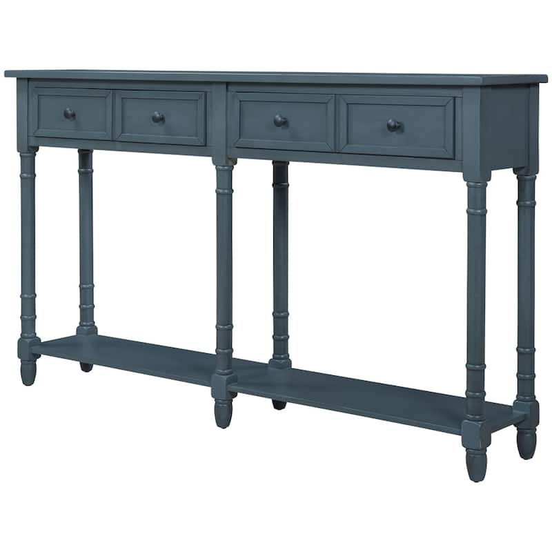 Solid Wooden Console Sofa Table, With 2 Drawers, Bottom Storage Shelves, Easy Assembly, Farmhouse Console Sofa Table