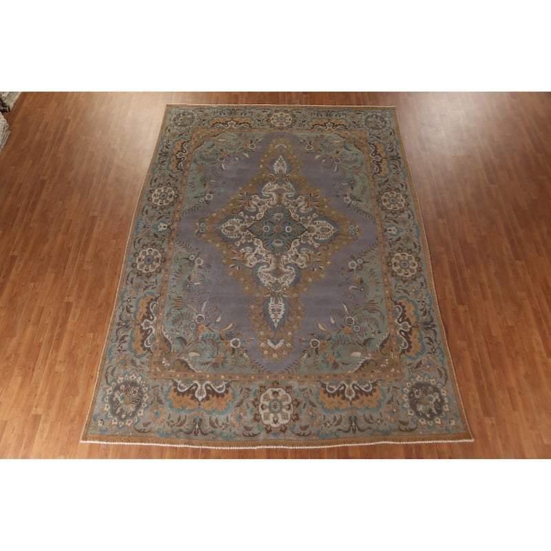 Over-Dyed Purple Tabriz Persian Vintage Rug Handmade Wool Carpet - 9'8"x 13'2"