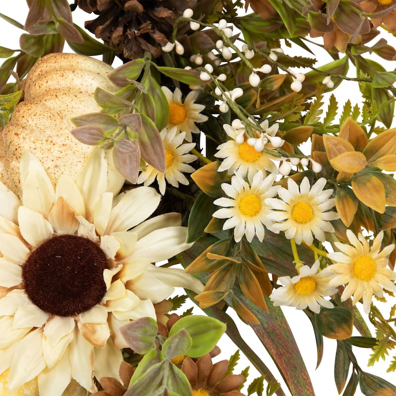 Sunflowers and Pumpkins Artificial Fall Harvest Wreath - 28" - Unlit