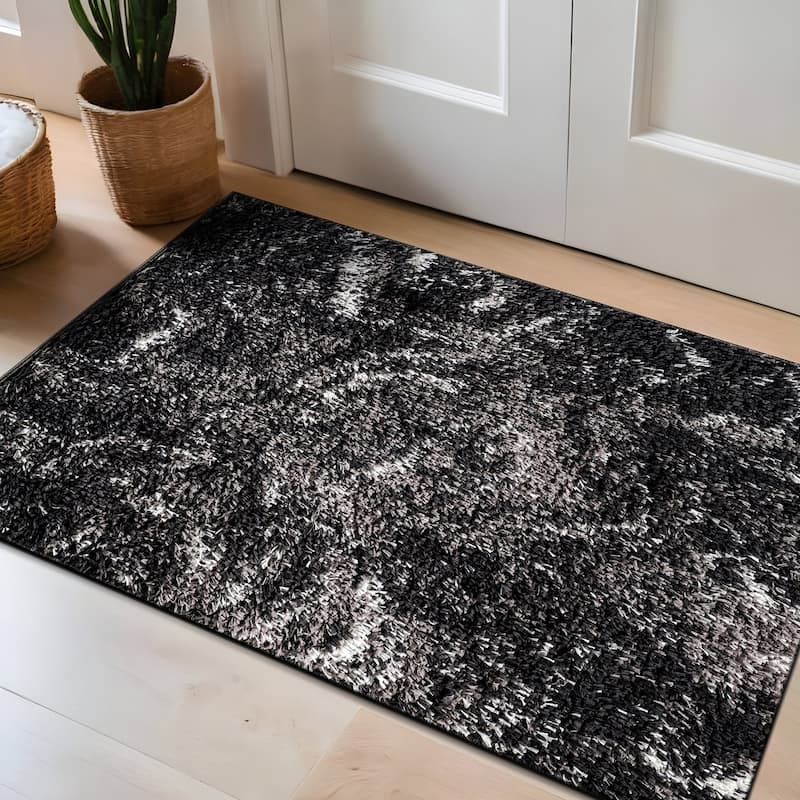 Abstract Marble Shag Rug - Anthracite Dark Gray - Plush Medium Pile, Durable with Jute Backing - Anthracite - 2' x 3'