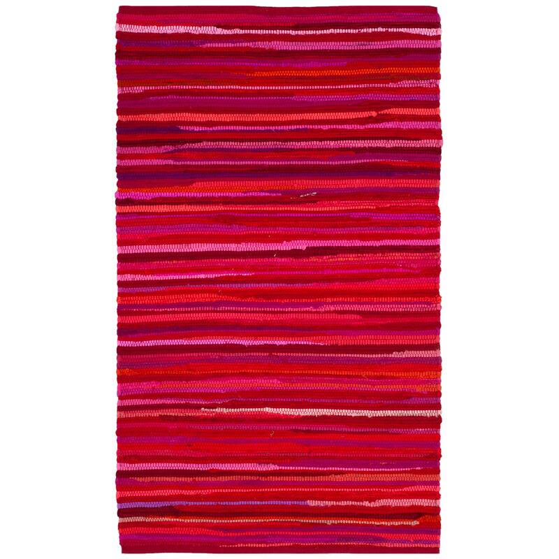 SAFAVIEH Handmade Rag Rug Sevim Casual Stripe Cotton Rug - 2'3" x 5' - Red/Multi - Rectangle