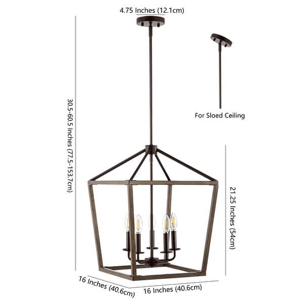 dimension image slide 6 of 7, Oria Iron Farmhouse Industrial Lantern LED Pendant, Oil Rubbed Bronze/Faux Wood by JONATHAN Y