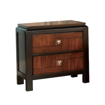 Walnut Brown 2 Drawer 24 in. W Nightstand with Sturdy Knob Pulls