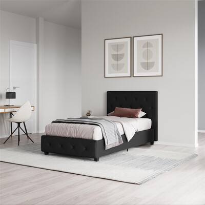 Porch & Den Bristol Black Faux Leather Upholstered Twin Bed