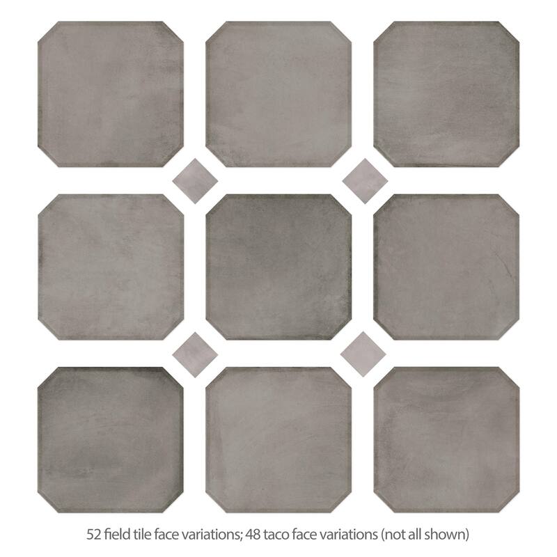 Merola Tile Laverton Octagon Grafito with Taco Gris 7-7/8" x 7-7/8" Porcelain Floor and Wall Tile