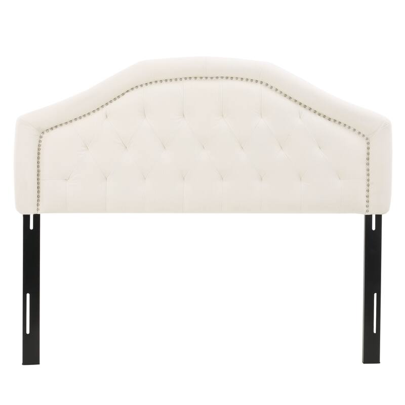 Queen Size Tufted Upholstered Headboard with Nailhead Trim and Adjustable Height