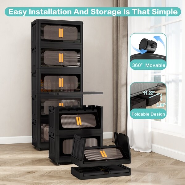 31 in. H Black Plastic Folding Storage Cabinet with Wheel 3-Tier