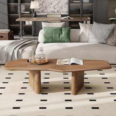 47.2 Inches Free Form Rustic Ash Wood Veneer Coffee Table for Small Living Room