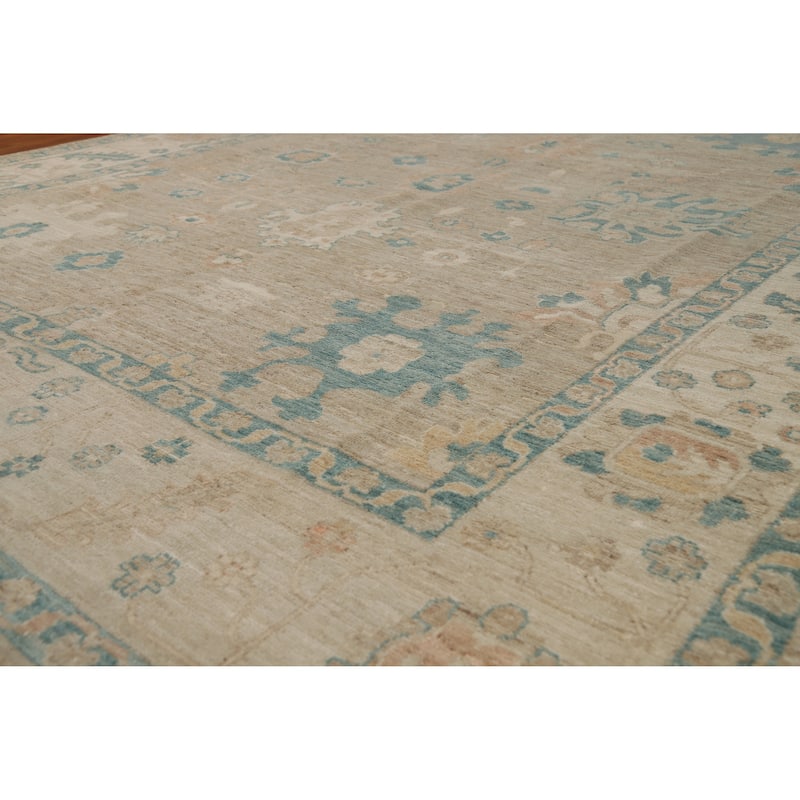 Vegetable Dye Oushak Turkish Rug Hand-Knotted Transitional Wool Carpet - 7'11"x 9'7" - 7'11"x 9'7" - Ivory/Beige