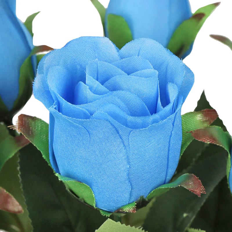 Set of 2 Blue Artificial Rose Bud Flower Stem Bush Bouquet 19.5in - 19.5" L x 12" W x 12" DP