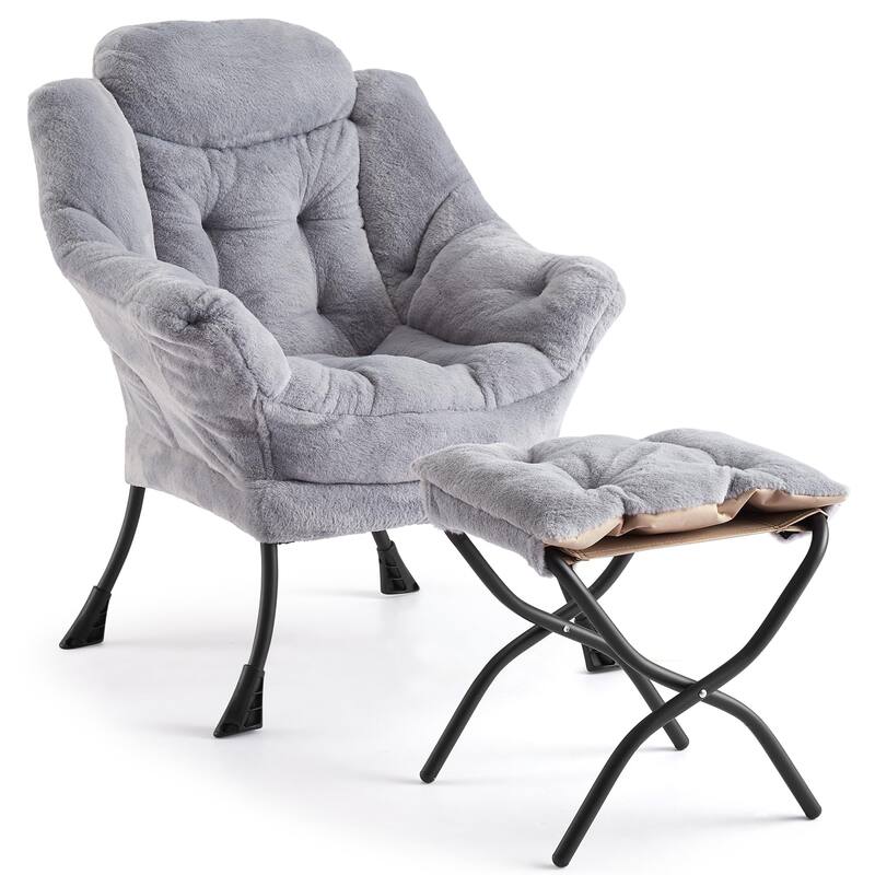 2Pcs Lazy Chair with Ottoman, Modern Lounge Accent Chair,Leisure Sofa Armchair with Footrest,Reading Armchair