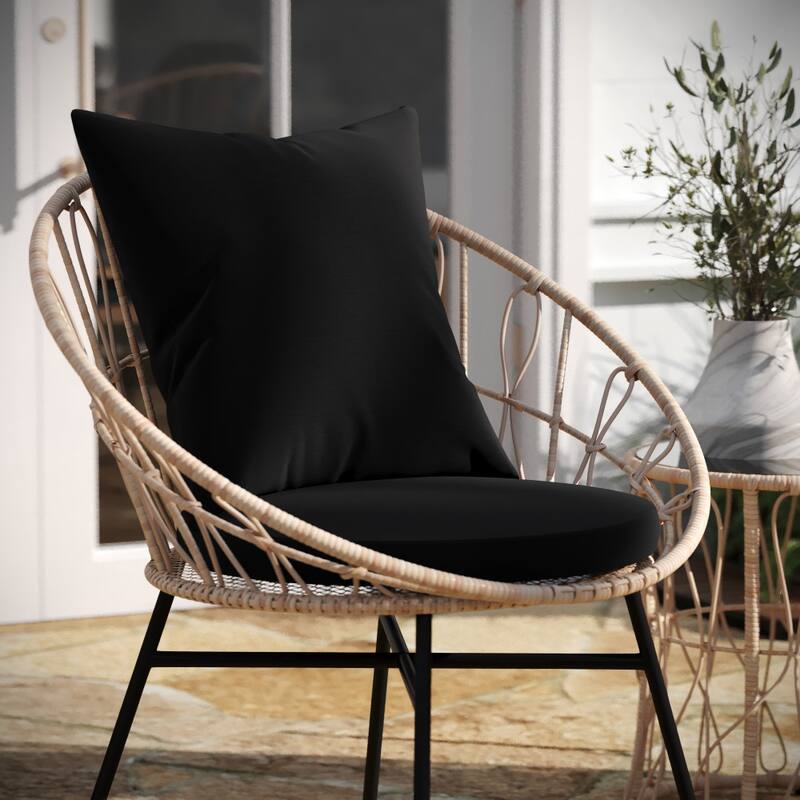 Indoor/Outdoor Rattan Rope Bistro Set, Glass Top Table & Cushions
