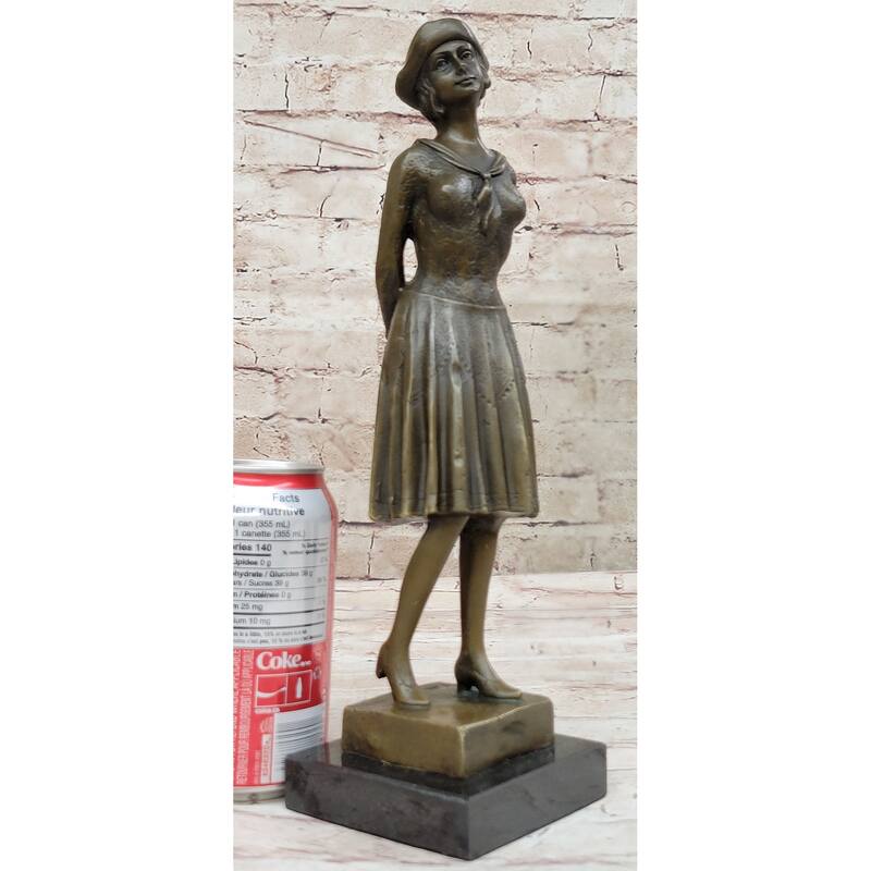 Art Deco Period Girl In Hat Bronze Statue Sculpture Figure 11.5 Inches X 3.5 Inches