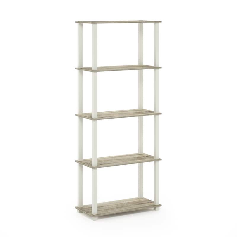 5 Tiers Wood Household Shelving Unit in Oak/White (23.6 in. W x 57.4 in. H x 11.6 in. D) - 23.6
