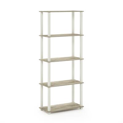 5 Tiers Wood Household Shelving Unit in Oak/White (23.6 in. W x 57.4 in. H x 11.6 in. D) - 23.6