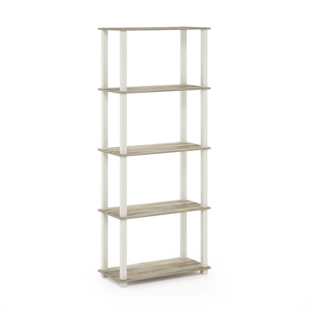 5 Tiers Wood Household Shelving Unit in Oak/White (23.6 in. W x 57.4 in. H x 11.6 in. D) - 23.6
