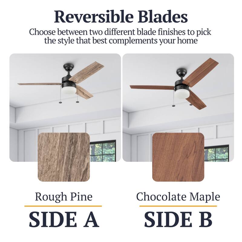 48" Prominence Home Reston Bronze Farmhouse LED Ceiling Fan with Light, Pull Chain - 48