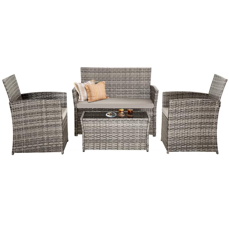 4 Piece Outdoor PE Wicker Furniture Set