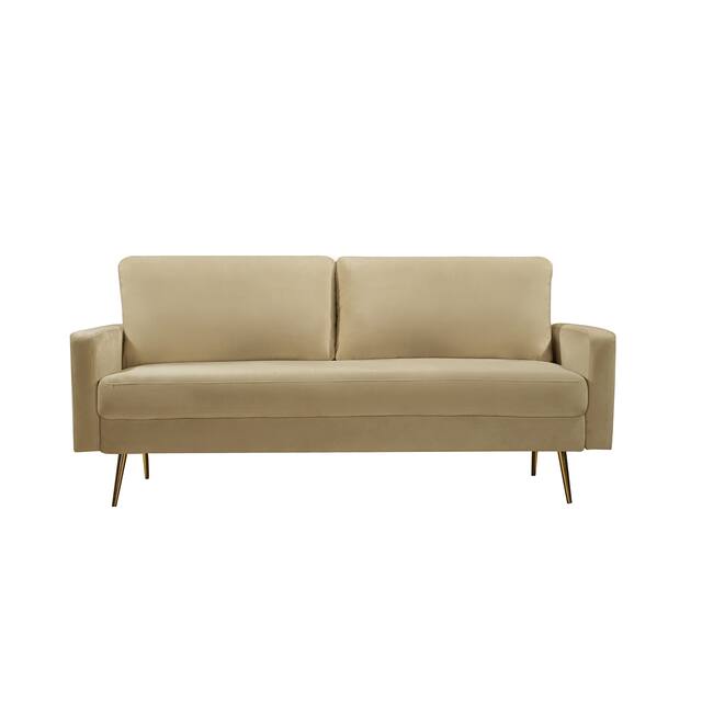 Modern Loveseat Square Arms Upholstered Velvet Sofa with Pillows