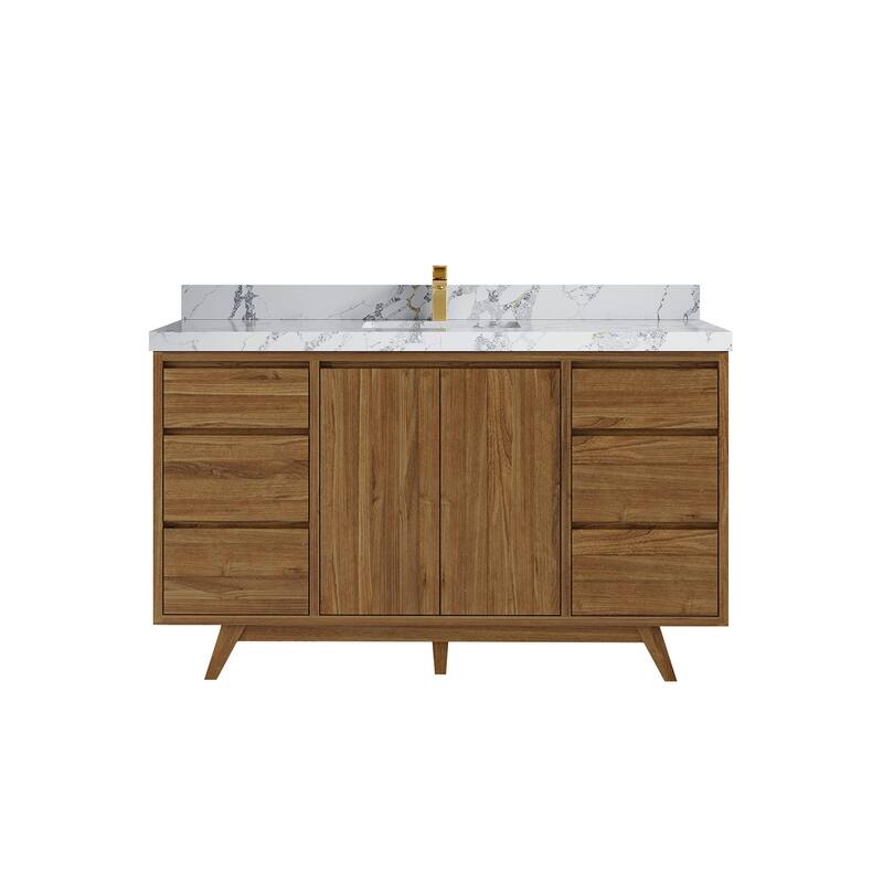 Willow Collections 60 in. W x 22 in. D Madison Teak Single Sink Bathroom Vanity with Countertop