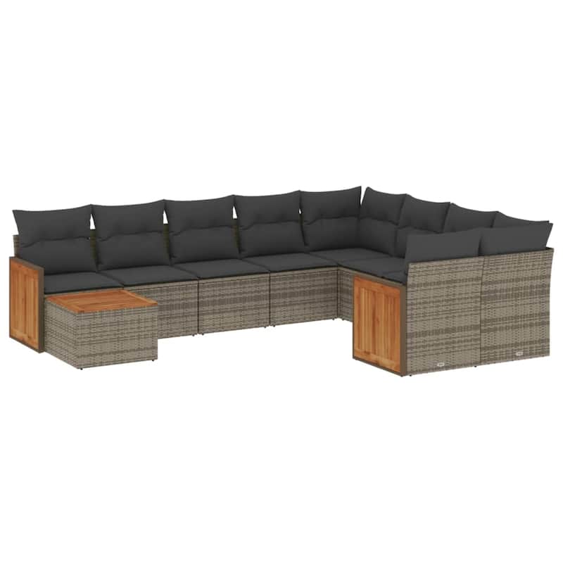 vidaXL Patio Sofa Set with Cushions Outdoor Furniture 10 Piece Poly Rattan - 21.7 x 21.7 x 14.6