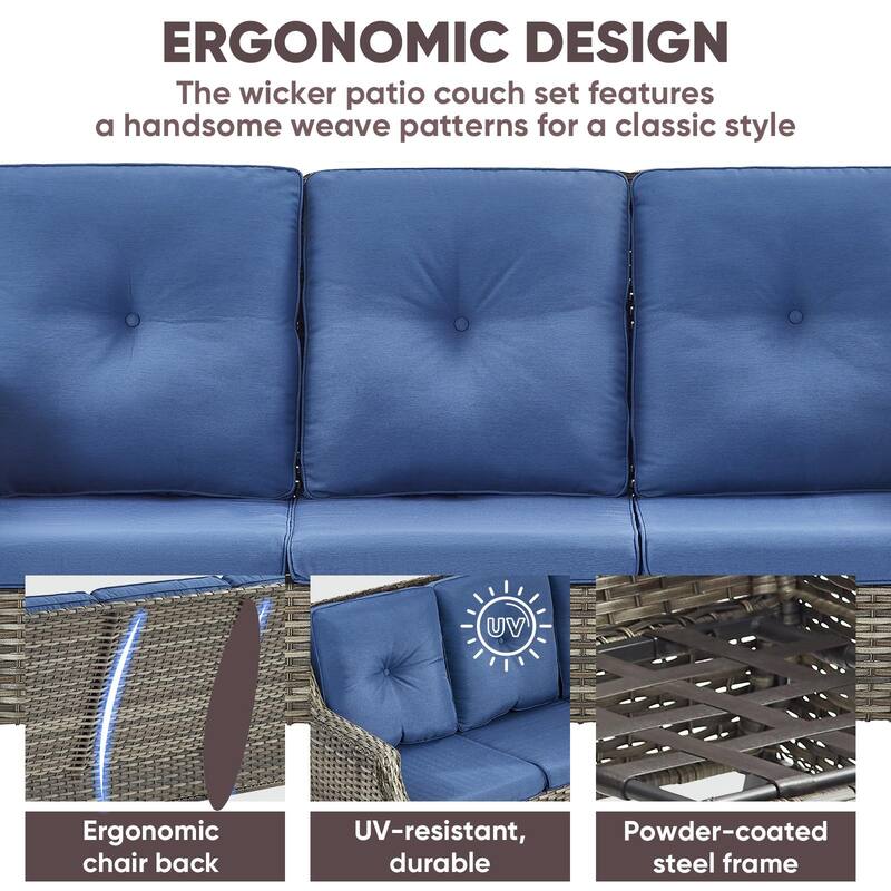 PE Wicker Rattan Chairs Sofa Sets with Chairs - Grey