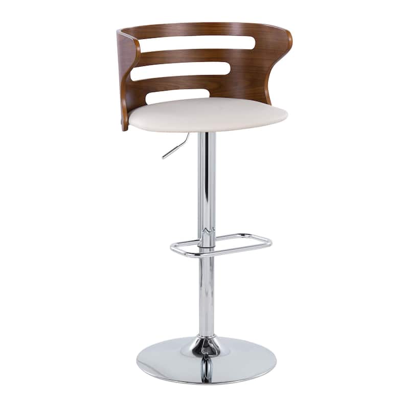 Carson Carrington Cranagh Adjustable Bar Stool with Rounded Rectangle Footrest (Set of 2) - Cream Faux Leather/Walnut Wood/Chrome Metal