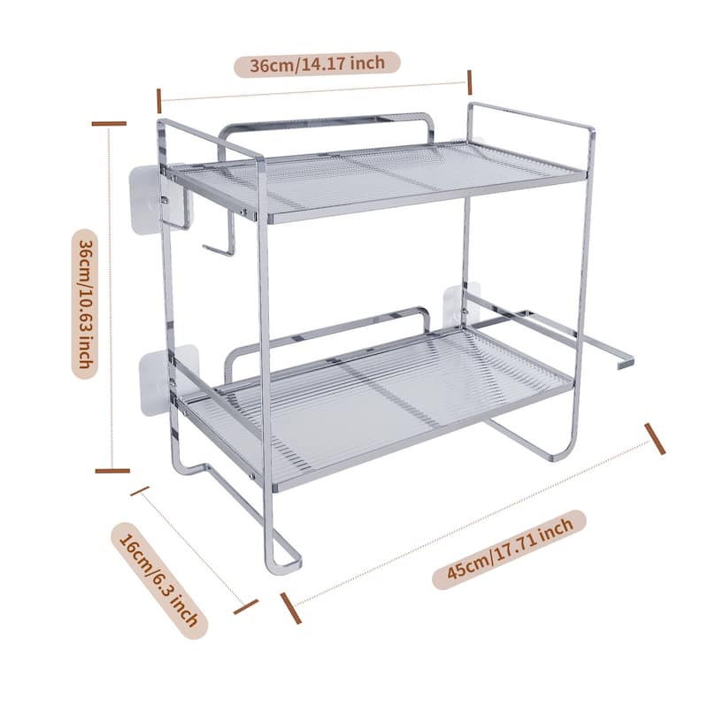 Over The Toilet Storage Shelf, 2-Tier Large Capacity Bathroom Storage Organizer With Paper Holder And 2 Hooks
