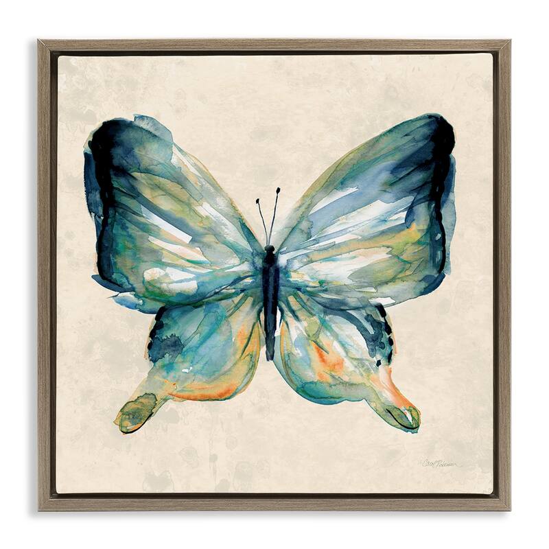 Stupell Bold Butterfly in Green Framed Floater Canvas Wall Art Design By Carol Robinson - 18 x 18 - Brown