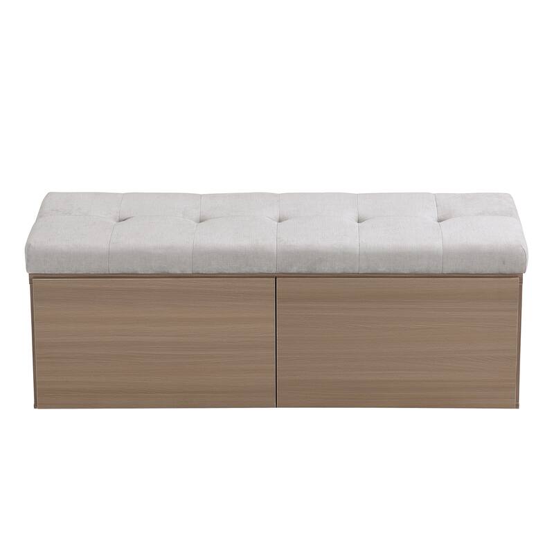 Wooden Shoe Storage Bench Entryway Tufting Bench w/ Adjustable Shelves聽