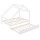 preview thumbnail 3 of 25, Full Size Wooden House Bed With Trundle and Roof for Kids, Boys and Girls