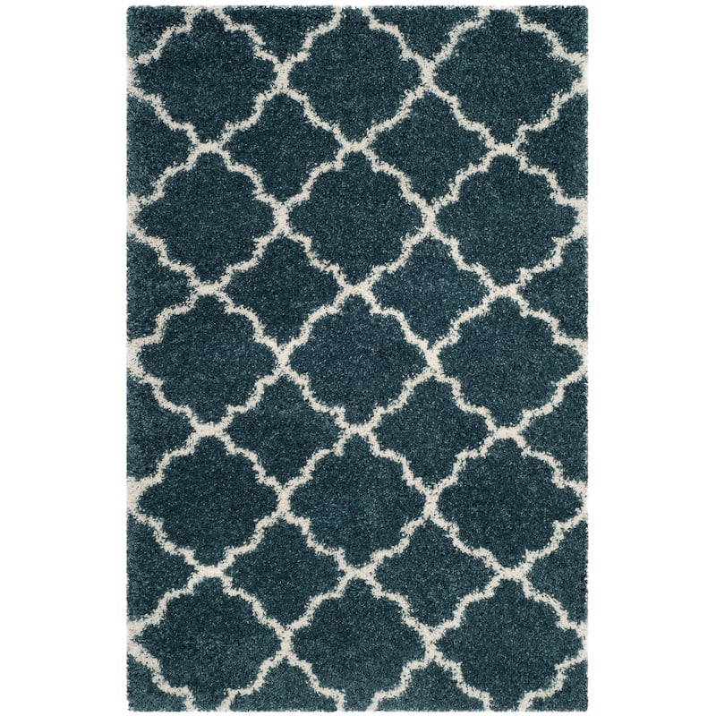 SAFAVIEH Hudson Shag Jeryl Glam Trellis 2-inch Area Rug - 4' x 6' - Slate Blue/Ivory