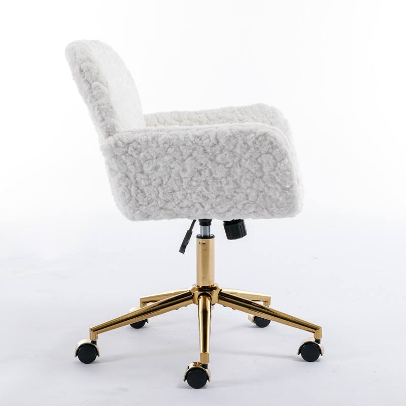 Featured Upholstered Study Chair Beige Office Chair, Armchair Home Computer Chair Swivel Chair with Casters