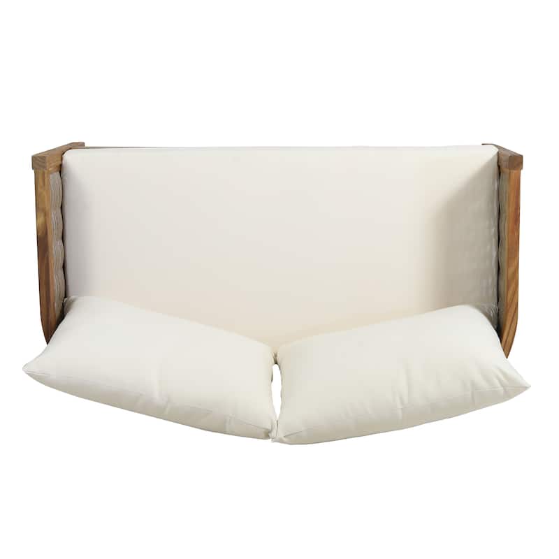 Burchett Outdoor Acacia Wood and Wicker 4 Seater Chat Set with Cushions by Christopher Knight Home