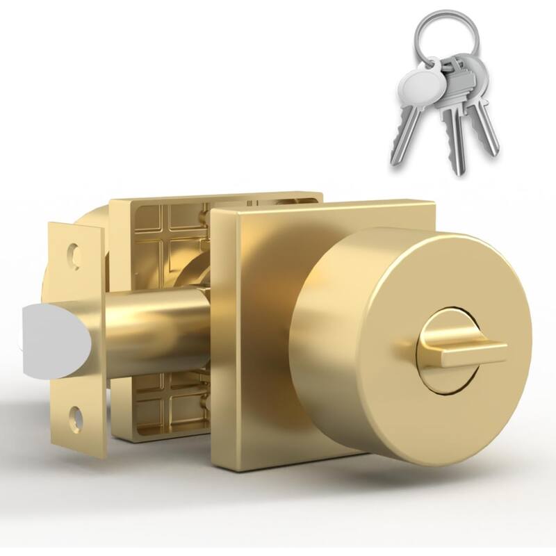 Mega Handles SUANA Square Entrance Round Knob I Knob Door Lock Handle I Fits All Standard Door Sizes I Reversible Handing - Satin Brass