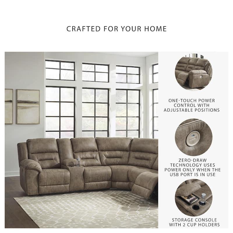 Signature Design by Ashley Ravenel Brown 3-Piece Power Reclining Sectional - 106"W x 93"D x 43"H