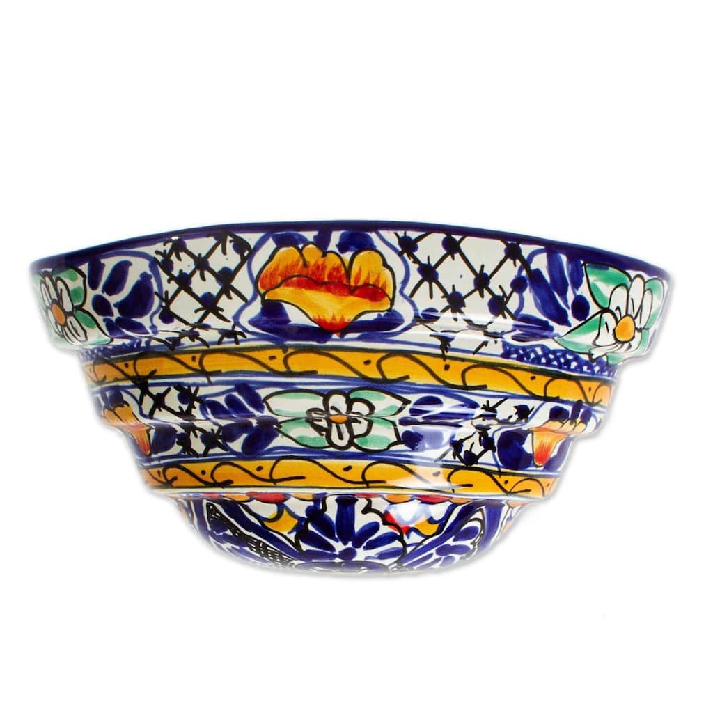 Novica Handmade Cobalt Flowers Ceramic Wall Planter