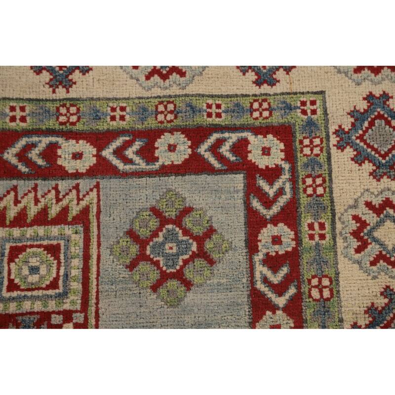 Geometric Kazak Area Rug Bedroom Handmade Wool Carpet - 5'1" x 6'10"