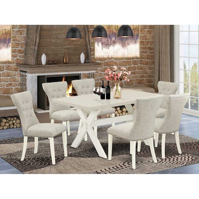 HomeStock 7-Pc Natural Oak Finish Solid Wood Top Dining Table with 6 Parson-Chairs