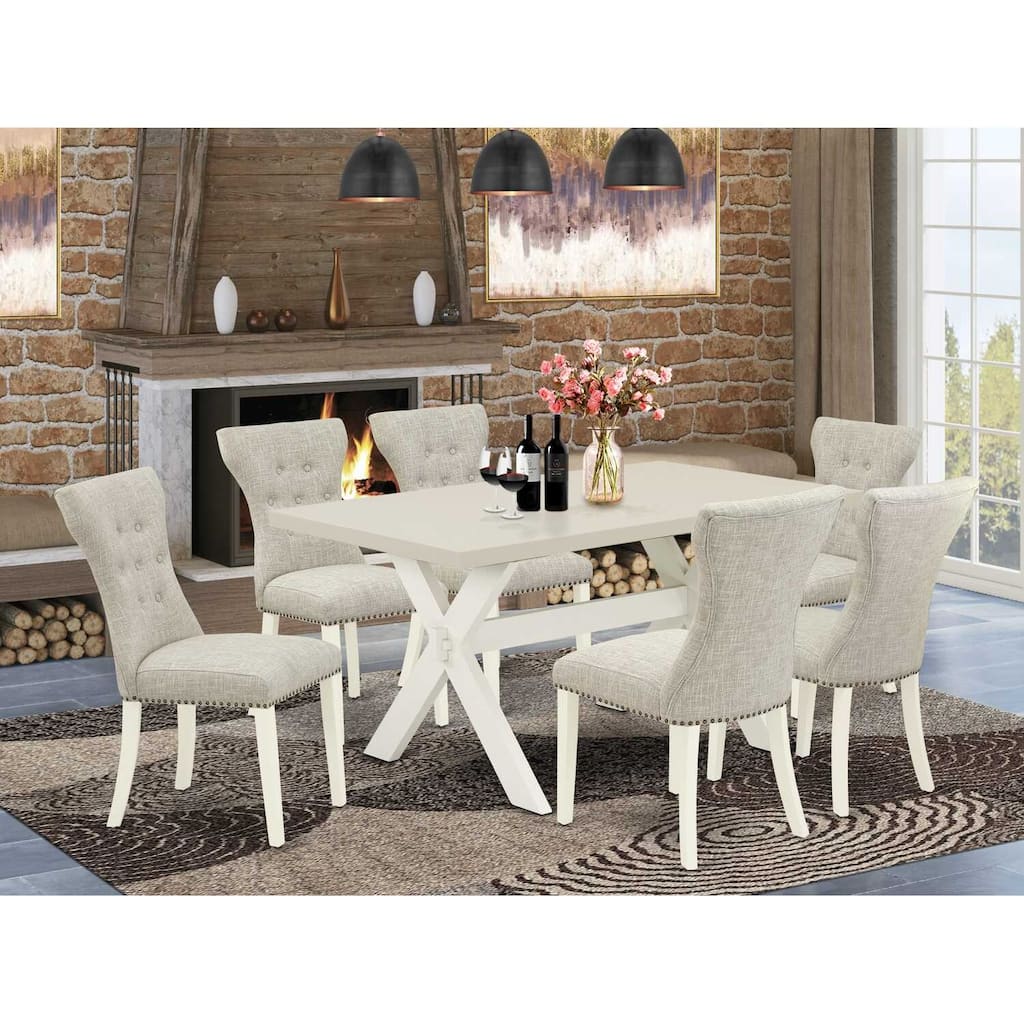 HomeStock 7-Pc Natural Oak Finish Solid Wood Top Dining Table with 6 Parson-Chairs