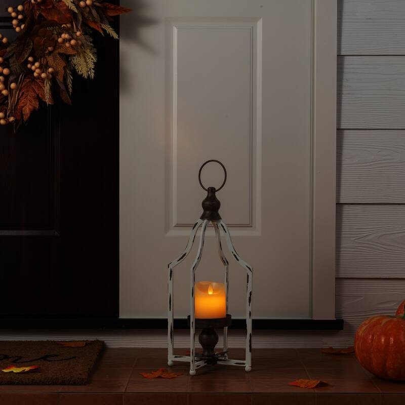 Glitzhome Set of 2 Farmhouse Metal Decorative Lanterns Hanging Candle Holders Wedding Decor