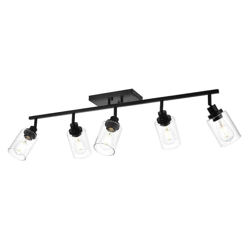 5-Light Track Lighting Kit Bathroom Light Fixtures Matte Black Ceiling Spotlight Fixture, Clear Glass Shade - Black