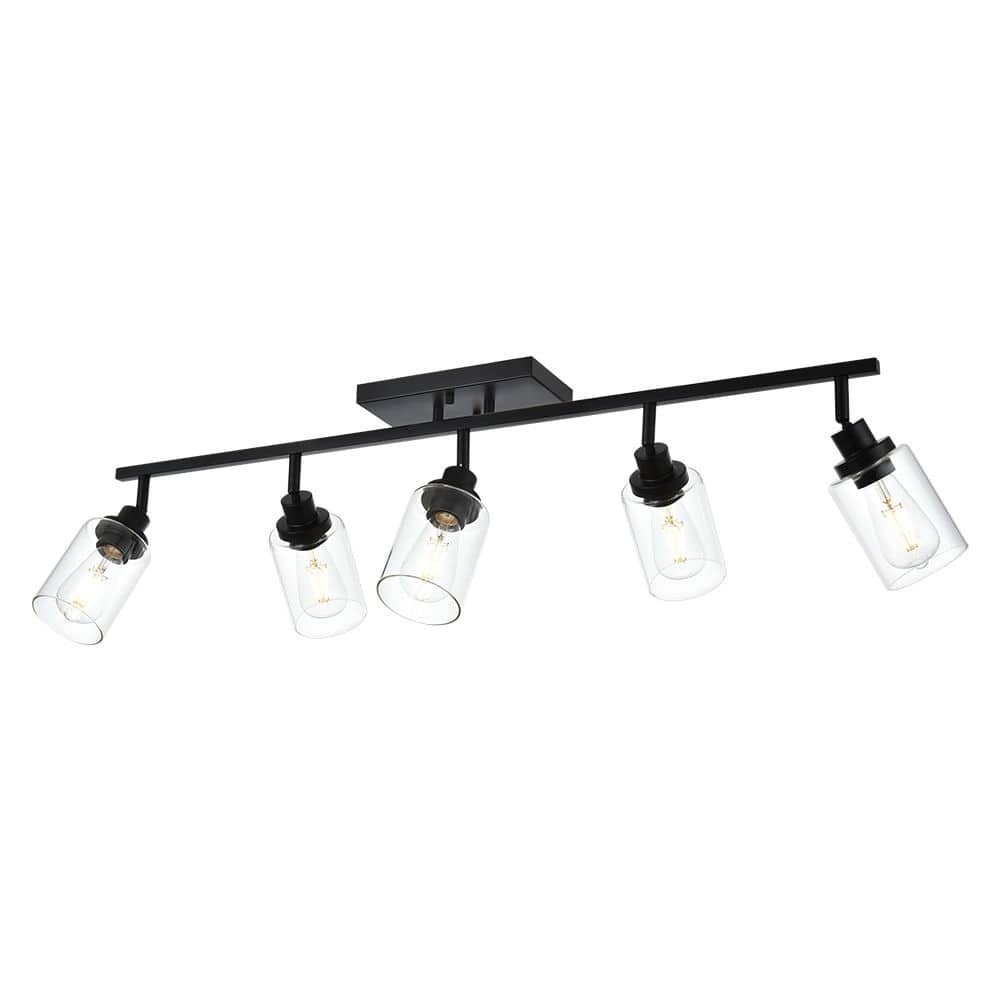 5-Light Track Lighting Kit Bathroom Light Fixtures Matte Black Ceiling Spotlight Fixture, Clear Glass Shade