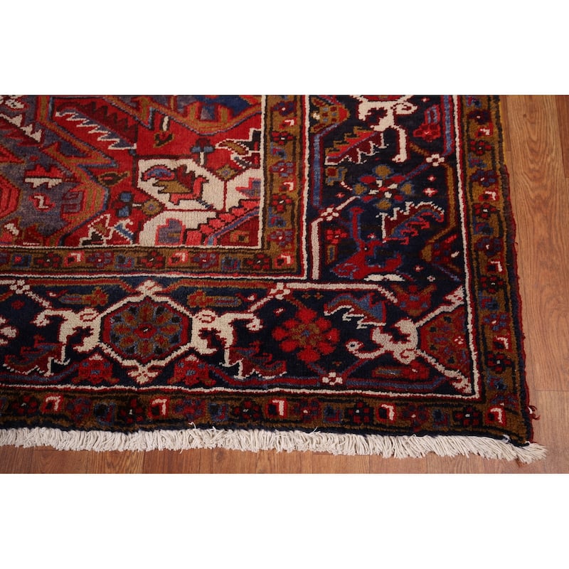 Geometric Heriz Vintage Persian Area Rug Hand-Knotted Wool Carpet - 10'4" x 12'9"