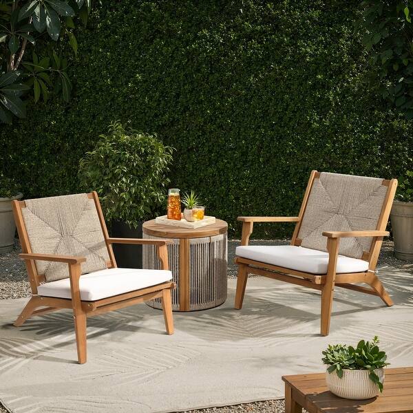 Outdoor Acacia Wood Deck Chair with Seat Cushion - 29.53" H x 25.19" W x 24.4" D