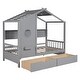 preview thumbnail 7 of 24, Wooden Twin House Bed with Roof and Storage, 2 Drawers Included, Gray