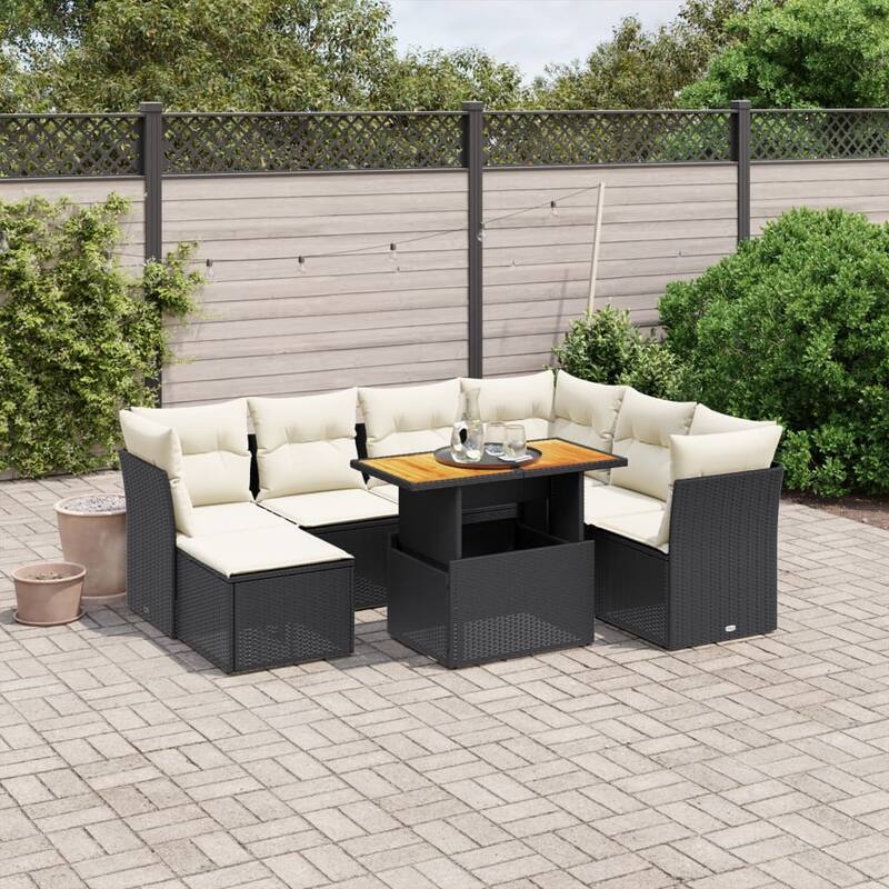 vidaXL Patio Sofa Set with Cushions Outdoor Furniture 8 Piece Poly Rattan - 21.7 x 39.4 x 28.7 in - Black and cream - form2