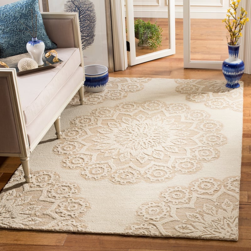 SAFAVIEH Handmade Blossom Oriella Modern Floral Wool Rug - 6' x 9' - Ivory/Beige