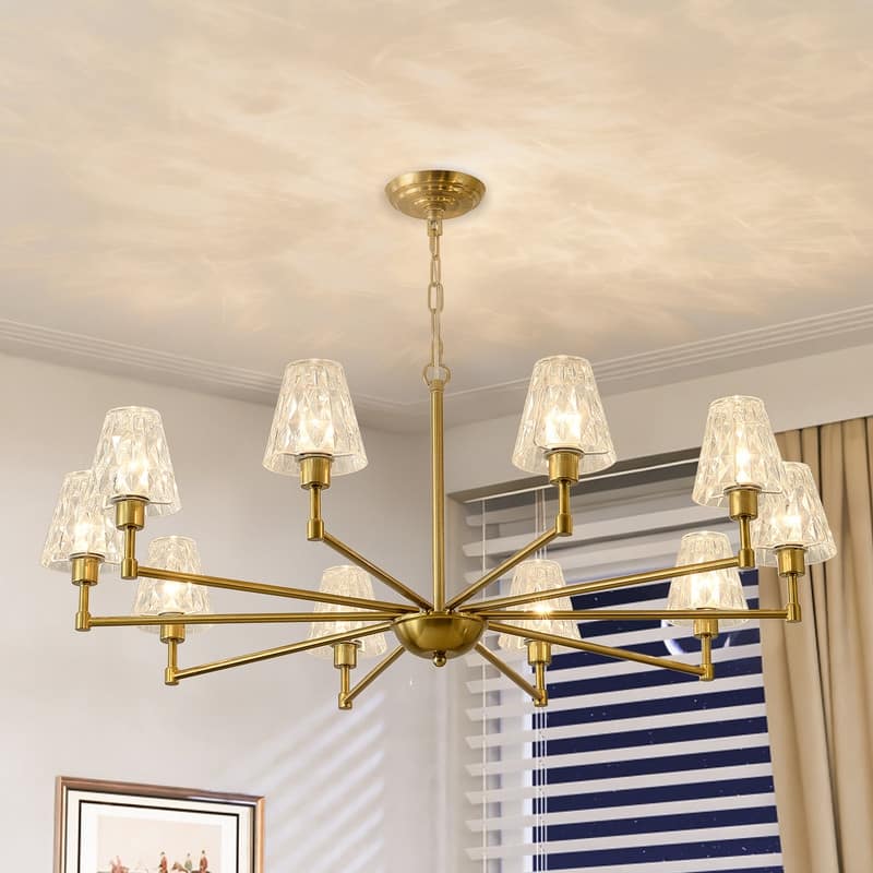 Mid-Century Modern Chandelier Farmhouse Modern Glam Gold Glass Chandelier - 39.37x39.37x24.21 inch