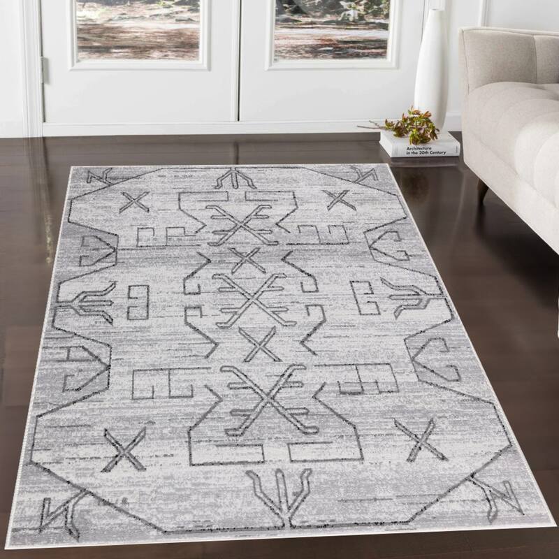 Dream Collection Abstract Moroccan Motif Black and Grey Rug